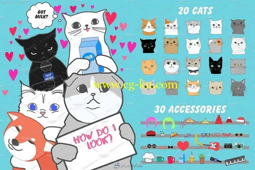 可爱贺卡请柬网络元素超多猫角色图片素材的图片2