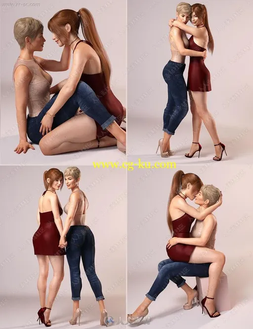 20组同性亲昵姿势动作3D模型的图片3
