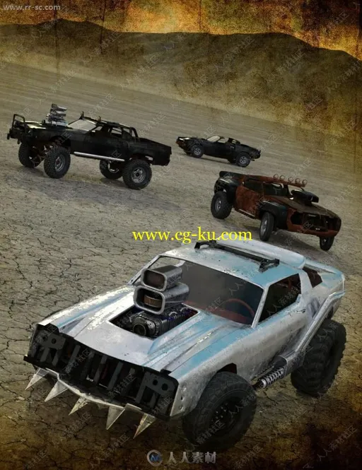 荒地战斗金属复古车各部零件整体3D模型的图片1