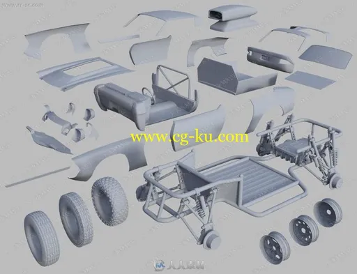 荒地战斗金属复古车各部零件整体3D模型的图片2