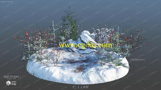 寒冬多组不同大小挂雪松树雪场景3D模型的图片3