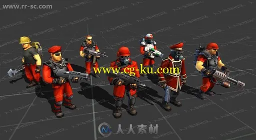 战略游戏多组士兵背包武器炮弹3D模型Unity游戏素材资源的图片1
