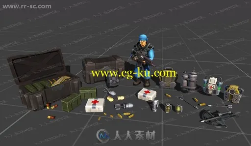 战略游戏多组士兵背包武器炮弹3D模型Unity游戏素材资源的图片3