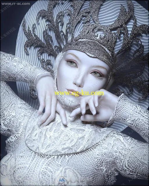 冰雪皮肤冷艳女王科幻角色3D模型的图片2