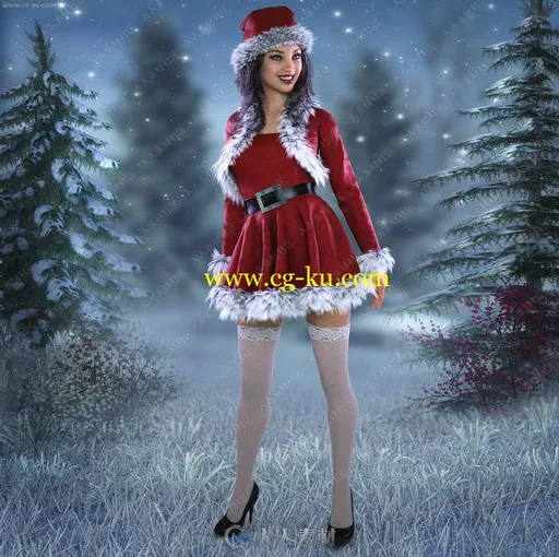 可爱女版圣诞老人短裙帽子人物3D模型的图片1