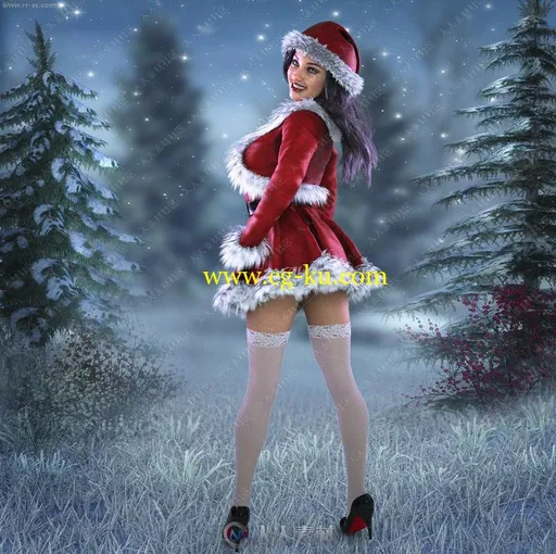 可爱女版圣诞老人短裙帽子人物3D模型的图片2