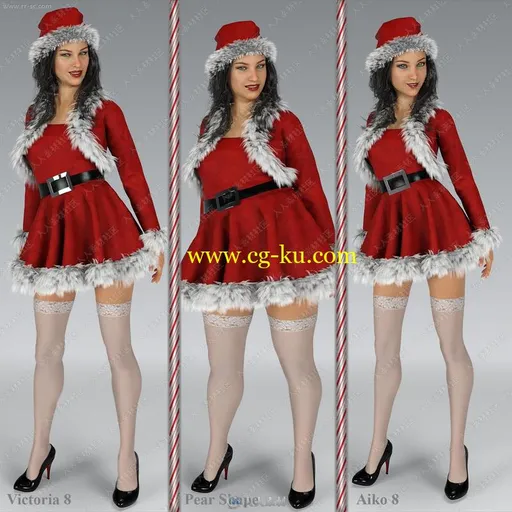可爱女版圣诞老人短裙帽子人物3D模型的图片3