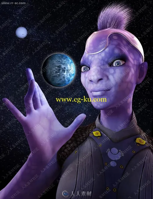紫色斑点皮肤勇度发型外星女性角色3D模型的图片1
