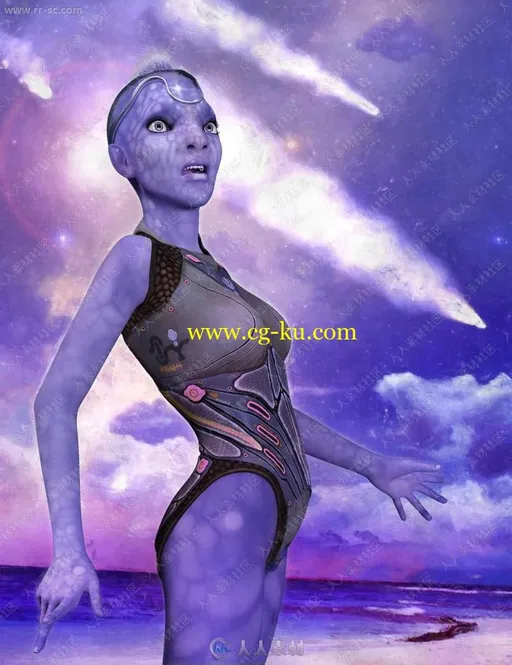 紫色斑点皮肤勇度发型外星女性角色3D模型的图片2