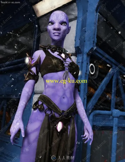 紫色斑点皮肤勇度发型外星女性角色3D模型的图片3