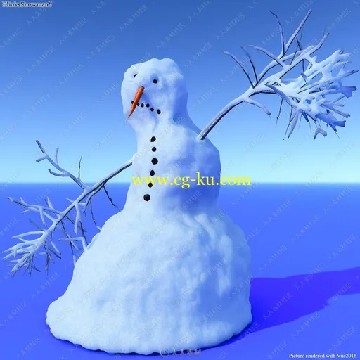 不同形态坚实半融化可爱雪人3D模型的图片2