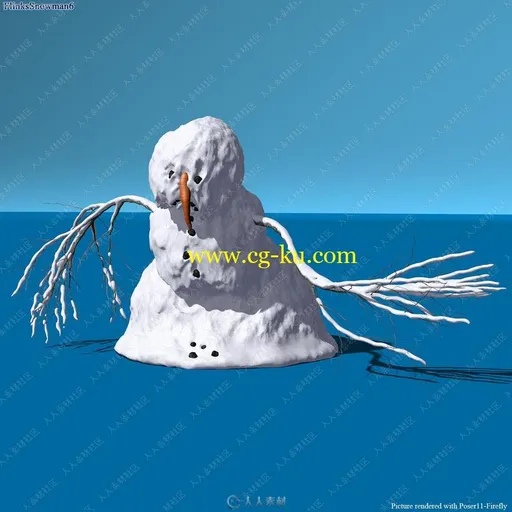 不同形态坚实半融化可爱雪人3D模型的图片3
