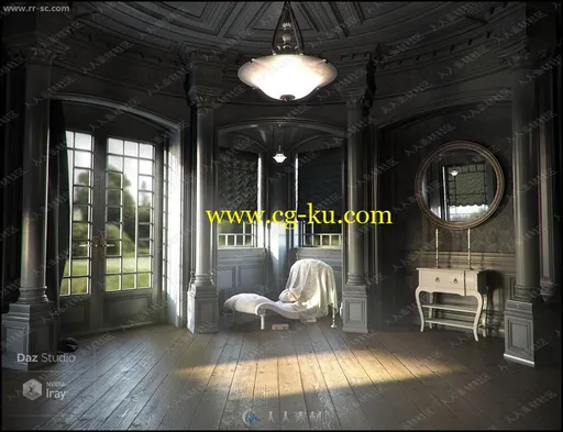 古典风格暗光线室内家具环境3D模型的图片2