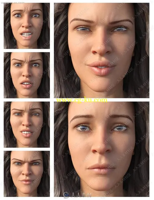 多组女孩悲伤欢乐愤怒惊讶表情动作3D模型的图片2