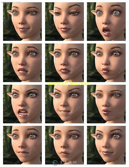 可爱精灵小女孩喜怒哀乐表情3D模型的图片3