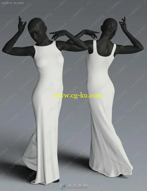 不同颜色高贵暗花纹斗篷长裙套装3D模型的图片2