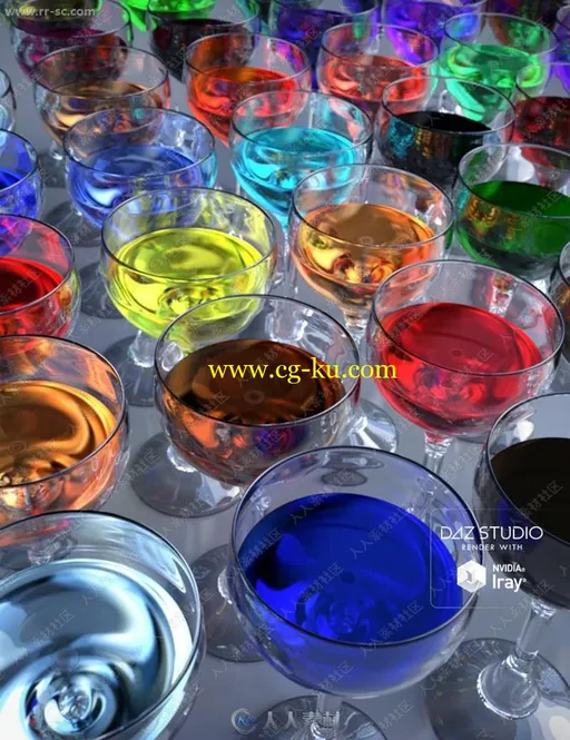 多种颜色玻璃器皿液体饮料酒水3D模型的图片1