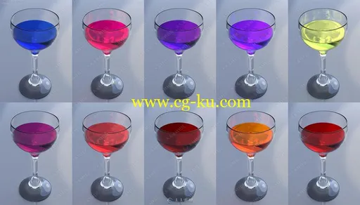 多种颜色玻璃器皿液体饮料酒水3D模型的图片2