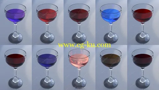 多种颜色玻璃器皿液体饮料酒水3D模型的图片3