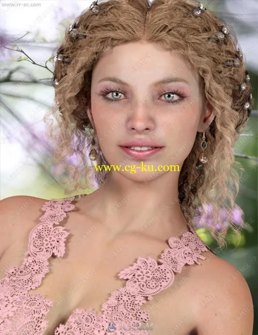温柔大方蓝色瞳孔多组妆容发型女孩3D模型的图片2