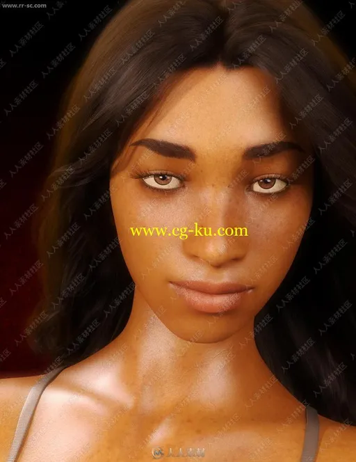 黑色雀斑皮肤女孩多组妆容美甲造型3D模型的图片1