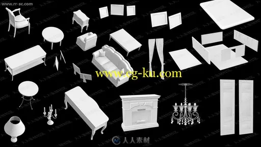 巴洛克风复古典雅客厅设施3D模型的图片3