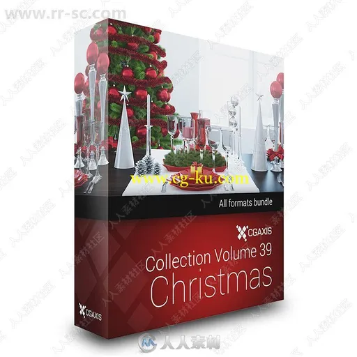 30组圣诞树圣诞花环餐桌等装饰3D模型合集 GAxis第39季的图片1