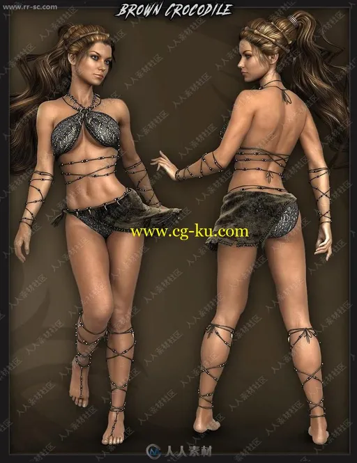 部落风情奇幻原始丛林女孩多组服装发色3D模型的图片3