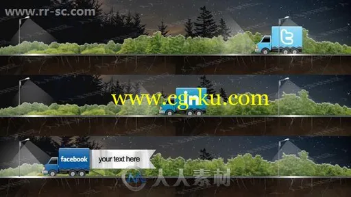 创意卡通夜路卡车行驶标题动画AE模版的图片1