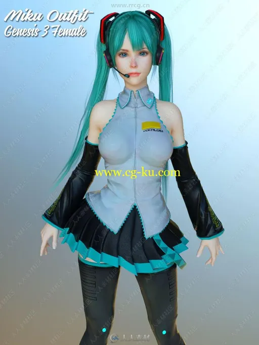 初音未來Miku角色服饰头发等3D模型的图片3