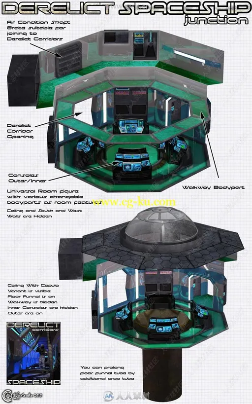 外太空废弃飞船内部场景3D模型合集的图片1