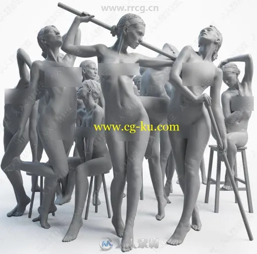 16组经典女性人体姿势雕刻级3D模型合集的图片1