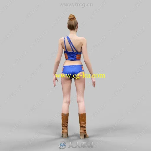 蓝色服饰女性雕刻姿势扫描3D模型的图片1