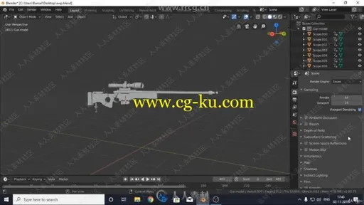 Blender游戏AWP狙击步枪建模与纹理制作视频教程的图片1