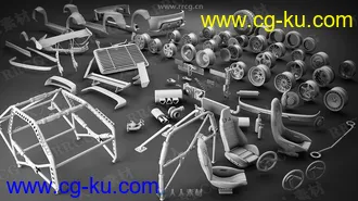 90组汽车轮胎轮毂悬架内饰等零件组件3D模型合集的图片2