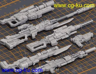 24组高质量科幻游戏步枪3D模型合集的图片1