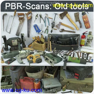 72组高品质常用扳手斧头钳子电钻等相关工具3D模型与PBR材质合集的图片1