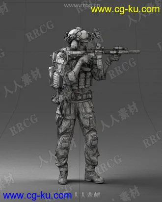 陆战队士兵迷彩服饰完整装备3D模型的图片1