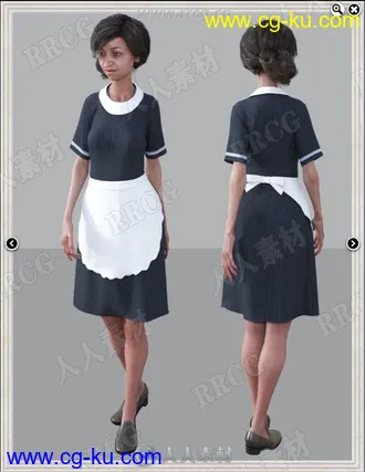 复古风格女性服务员围裙制服3D模型合集的图片1