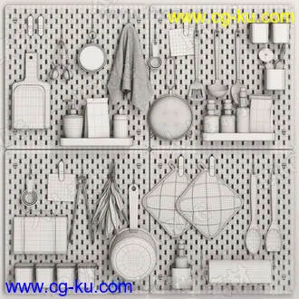 宜家厨房用品锅餐巾咖啡香料等套件高质量3D模型的图片3