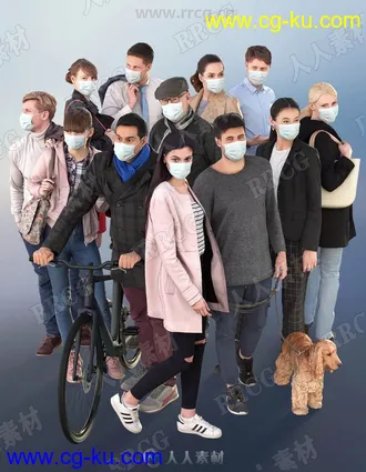 12组生活形象各异戴口罩防疫人物角色高质量3D模型合集的图片1
