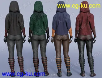 女性黑暗蒙面刺客服装3D模型合集的图片1