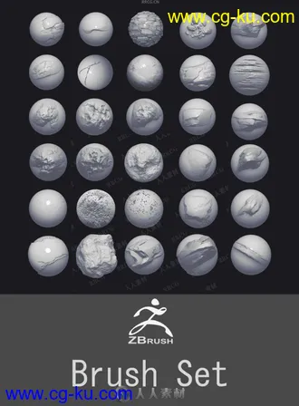 高质量岩石木材纹理ZBrush Alphas画笔与材质合集的图片1