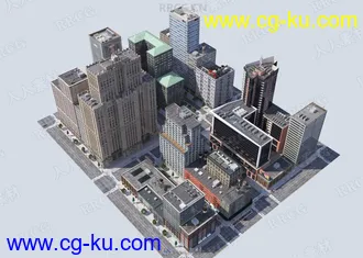 高品质完整城市高层办公建筑街景相关3D模型合集的图片1