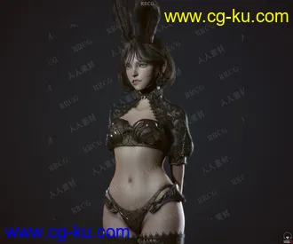 年轻性感蕾丝兔女郎女性角色3D模型的图片3