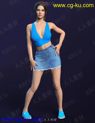 休闲牛仔短裙针织吊带帆布鞋青春女性夏季服装3D模型合集的图片2