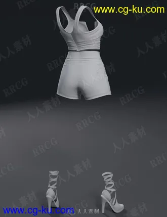 女性度假碎花休闲凉爽三件套服饰套装3D模型合集的图片2