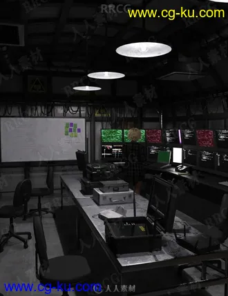 黑客电脑工作室监控室场景室内设计3D模型合集的图片3
