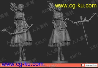 美少女弓箭手角色雕像3D打印模型的图片2