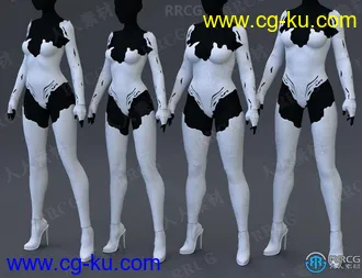 赛博朋克风格紧身女性未来派服装3D模型合集的图片1